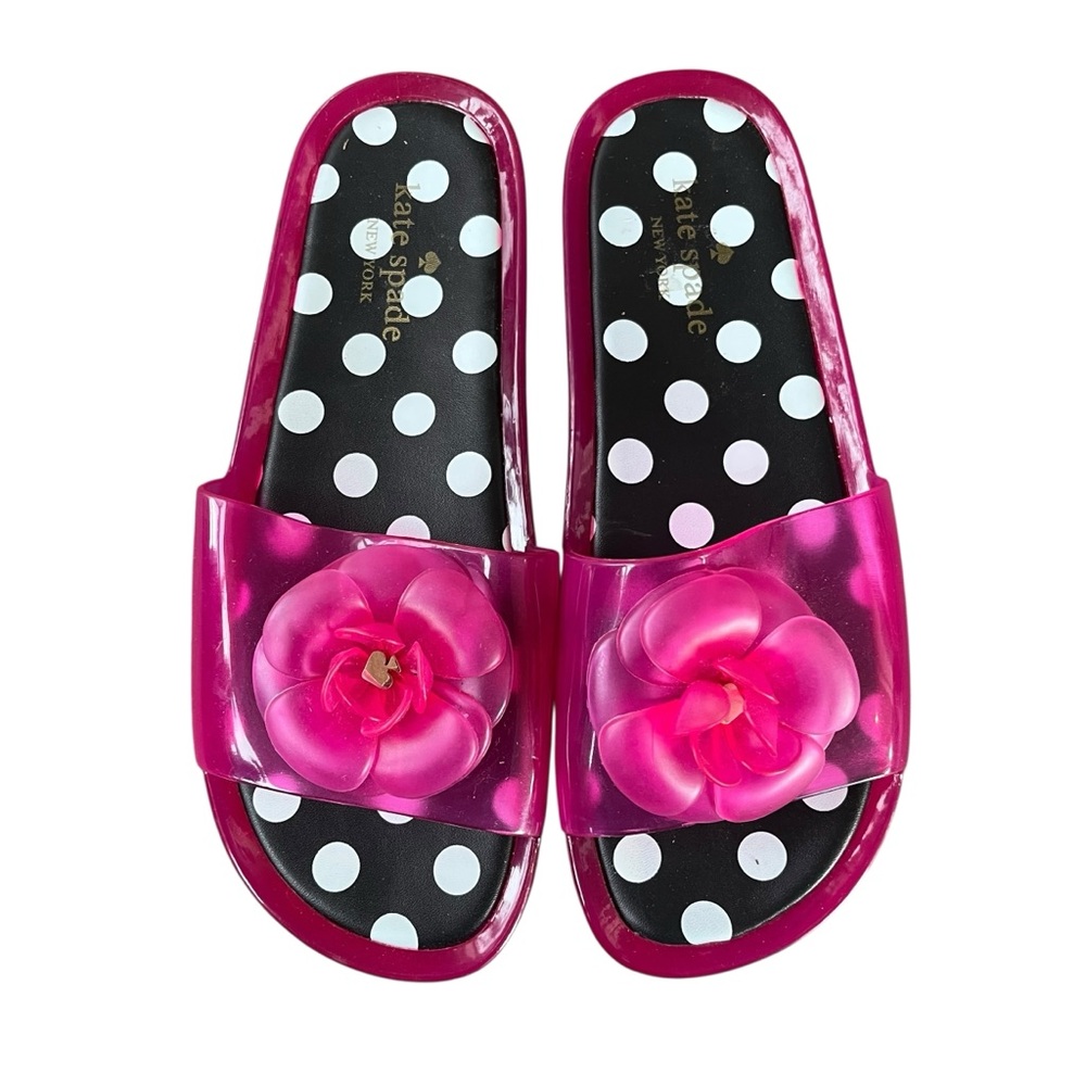 Kate Spade New York Pink Jelly Flower Slides Polka Dot Footbed Size 9